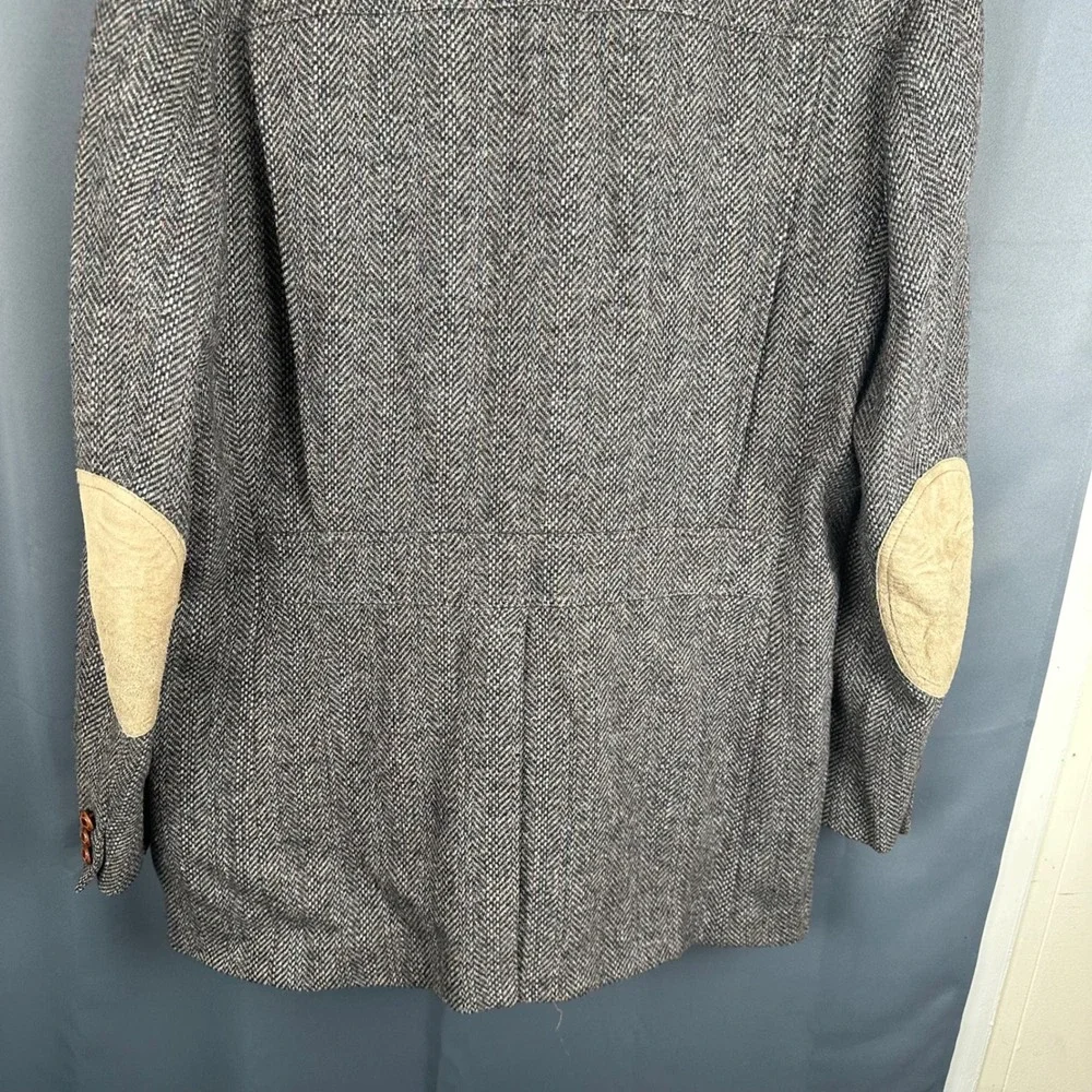 Vintage Pendleton Mens Grey Herringbone Wool Blazer Suede Elbow Patches 48 Long